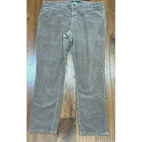 Ralph Lauren Women's Corduroy Mid Rise Straight Pant, Gray Size 16 - Picture 1 of 12